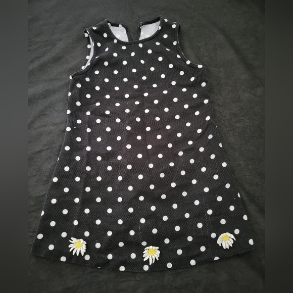 Just Kids Girls Polka Dot Black & White Daisy Embellished Dress - Picture 1 of 6